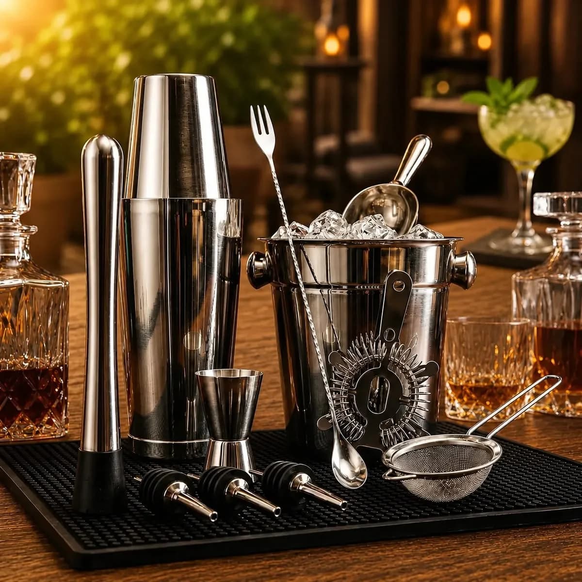 Kit coqueteleira de inox com socador